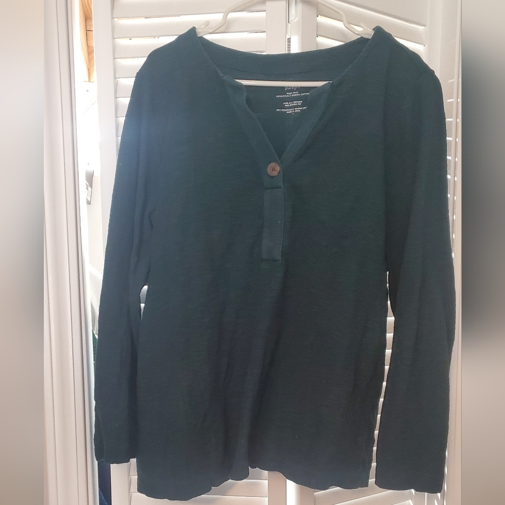 J Jill Dark Green Long Sleeve Henley Shirt